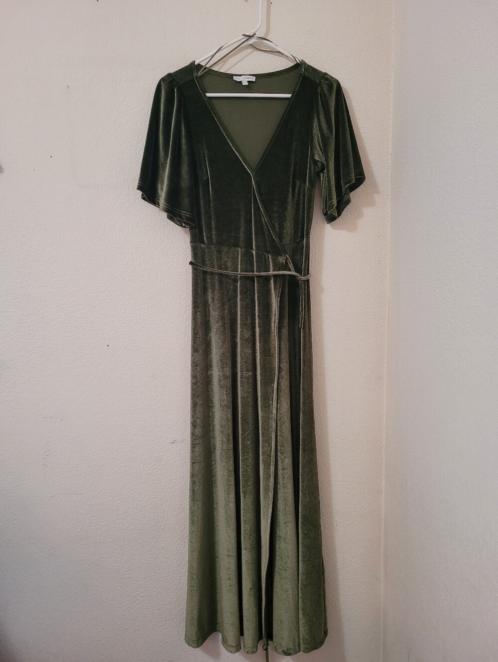 Baltic Born Olive Green Velvet Wrap Maxi Dress- XS